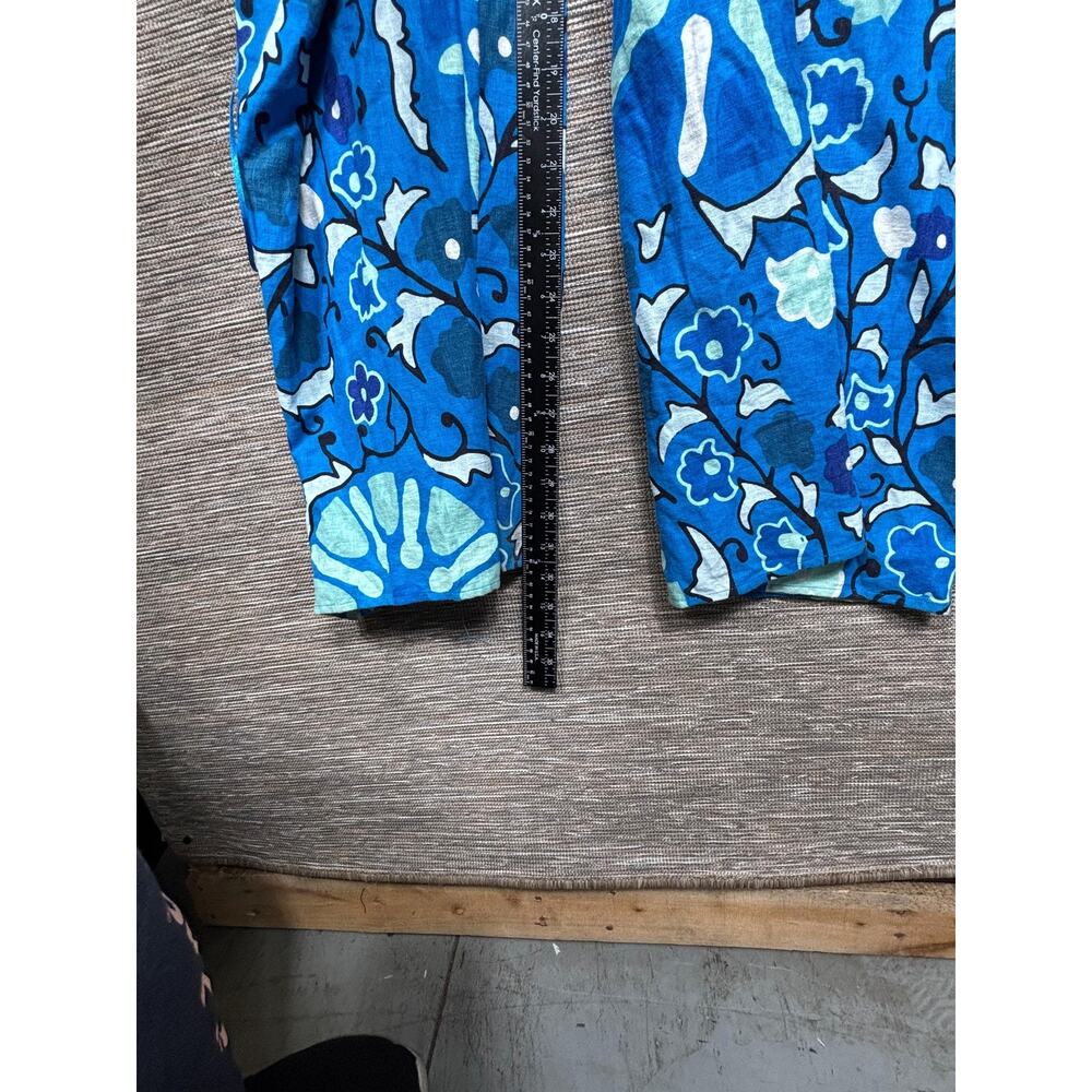 Rhode Jumpsuit Womens 1X Blue Floral Cutout Waist Short Sleeve Wide Leg Casual - Picture 9 of 13